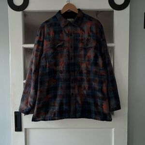 Custom Dyed L.L. Bean Regular Blue Fleece Lined Plaid Flannel Shirt Jacket